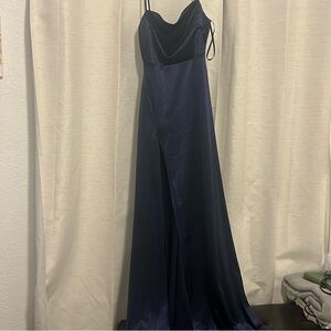 Navy blue prom dress size medium only used once. Long dress.